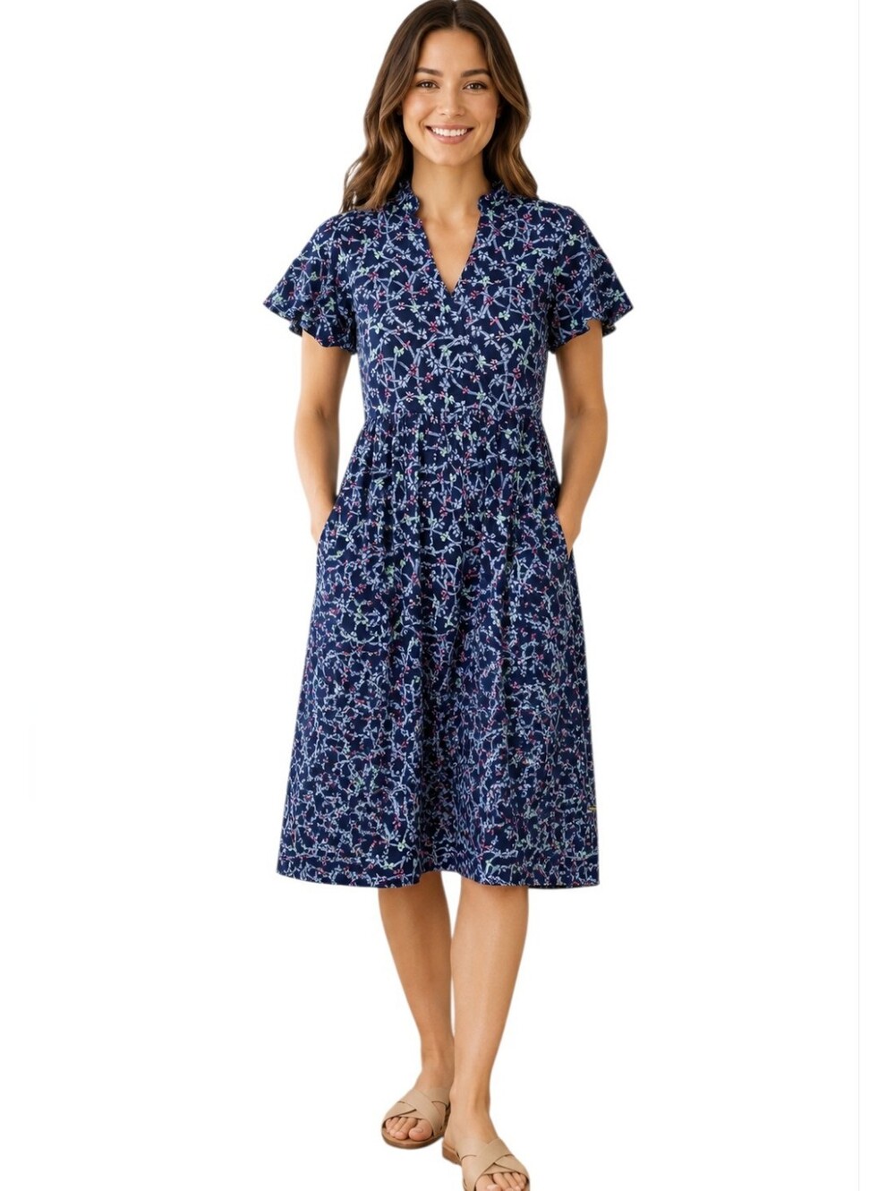 Simply Southern Athena Navy Botanical Tiered Midi Dress NWT XS